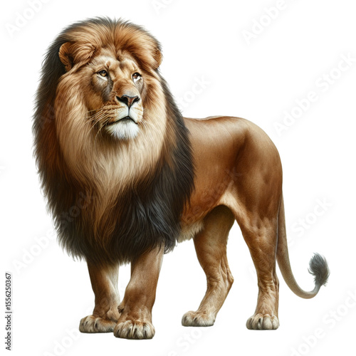 Majestic Lion Portrait: A regal lion, the embodiment of strength and grace, stands proudly, its majestic mane framing a portrait of power and poise.