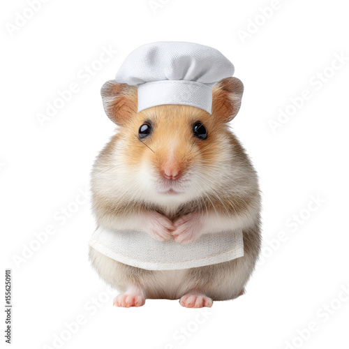 Adorable hamster dressed as a chef wearing a white hat and apron, perfect for food and animal themes Transparent background or png