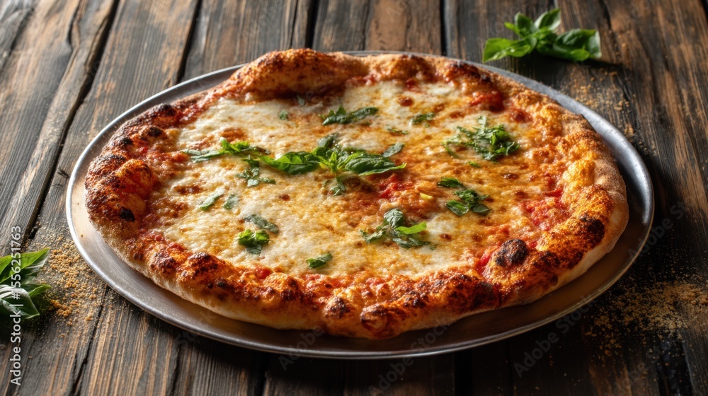 Classic margherita pizza with fresh basil. Traditional italian food on wood table. Delicious lunch or dinner meal. Classic margherita pizza with fresh basil. Traditional italian food on wood table. Delicious lunch or dinner meal.