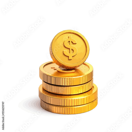 A glistening stack of golden euro coins isolated on a white background symbolizes wealth and financial success