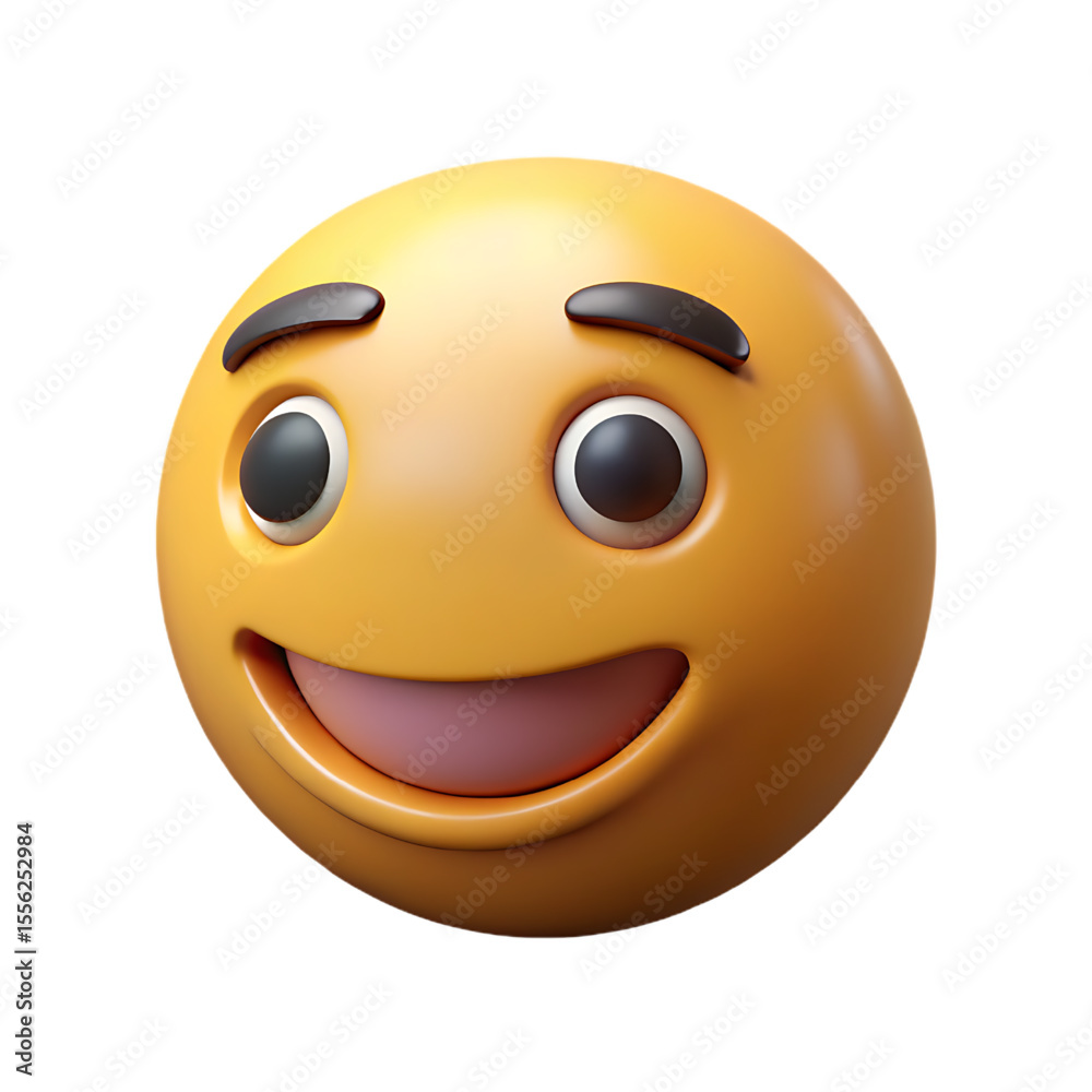 Fototapeta premium Cheerful 3D Smiling Emoji: Happiness, Positive Emotion, Chat Icon