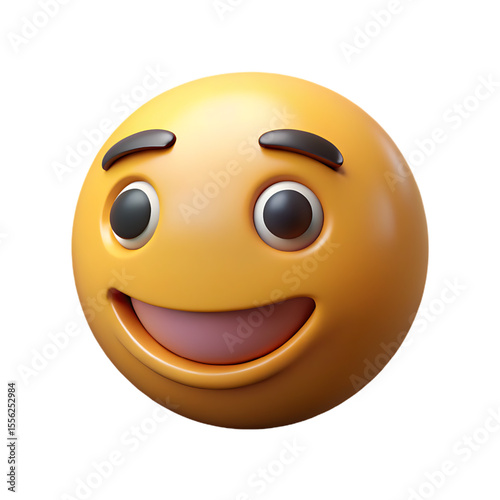 Cheerful 3D Smiling Emoji: Happiness, Positive Emotion, Chat Icon