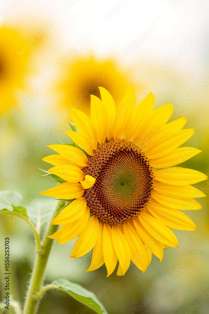 Fototapeta premium Bright yellow sunflowers blossom beautifully under the blue summer sky in a vast field, showcasing nature's vibrant beauty