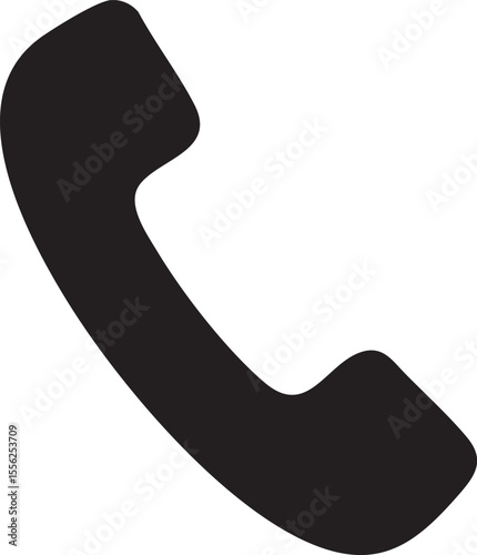 Simple Black Telephone Handset Icon on White Background for Communication and Contact Symbols solid black silhouette