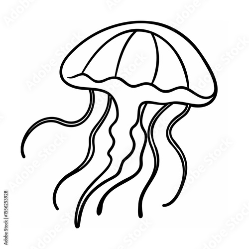 Black line art illustration of a jellyfish on white background