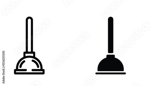 A simple black and white illustration of two plunger icons side by side