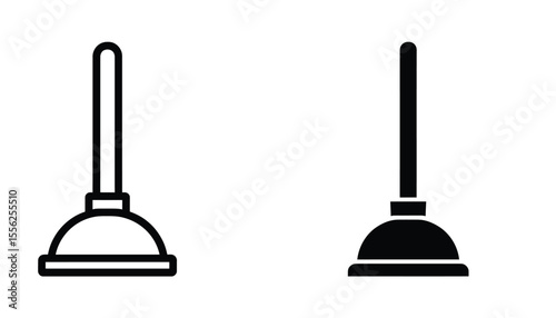 A simple black and white illustration of two plunger icons side by side