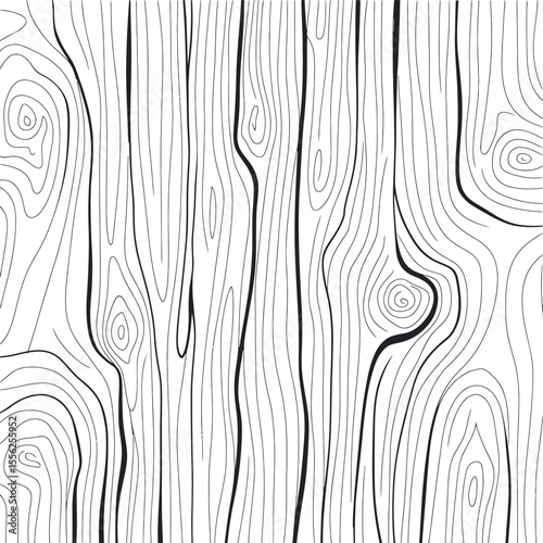 Abstract black and white line drawing of wood grain texture pattern