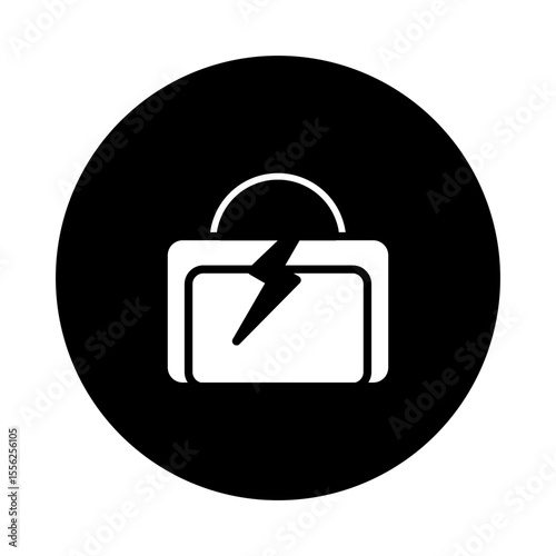 Black circle briefcase with crack for termination. Fits HR visuals, job loss, employee layoff and dismissal topics.
