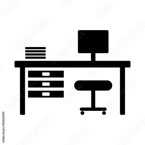 Simple desk icon shows vacancy or job termination. Best for HR, employment visuals and workspace business content.
