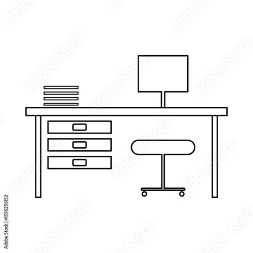 Empty work desk vector shows job vacancy or layoff. Great for HR, employment visuals and business workspace graphics.