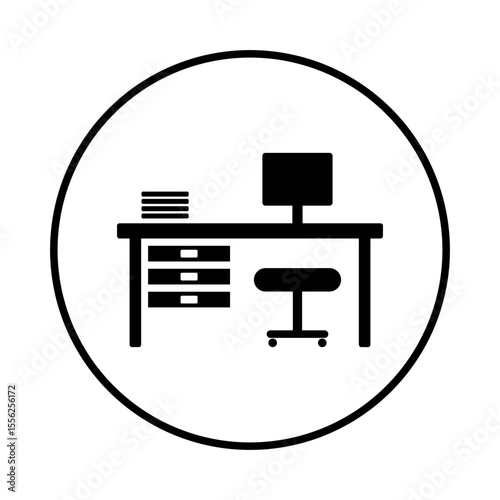 Work desk icon highlights job vacancy or layoff. Suits HR visuals and business content about employment changes.