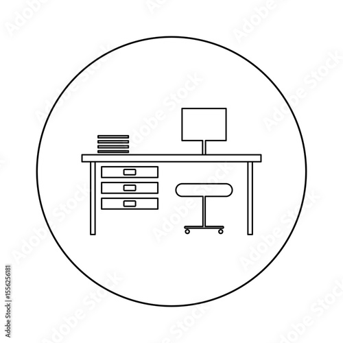 Desk icon with vacancy concept for HR and job change visuals. Emphasizes employee layoff, termination and workspace topics.