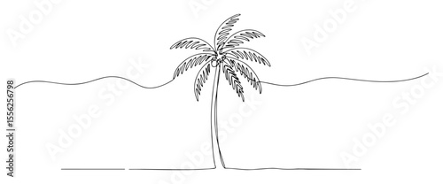 single palm tree on beach outline vector art