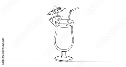 tropical cocktail with umbrella outline vector
