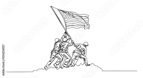 soldiers raising flag war memorial outline vector
