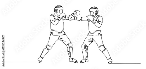 boxing match athletes in gear outline minimal vector