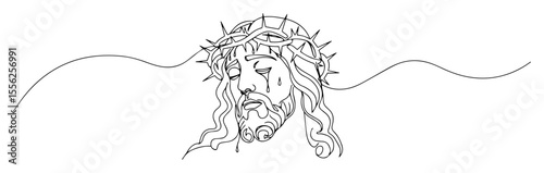 jesus christ with crown of thorns outline vector