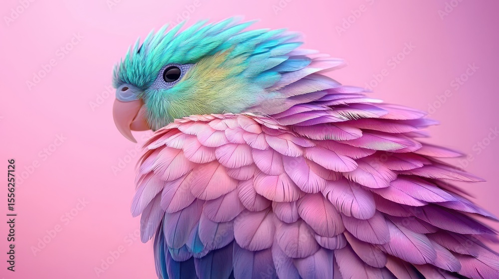 Colorful parrot with vibrant feathers against a soft pink pastel background Colorful parrot with vibrant feathers against a soft pink pastel background
