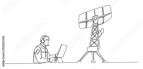 military radar technician working outline vector