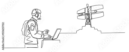 air force operator at radar control outline vector