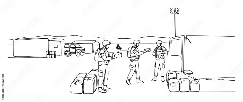 Obraz premium military base training area with soldiers outline vector