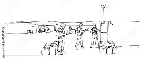 military base training area with soldiers outline vector