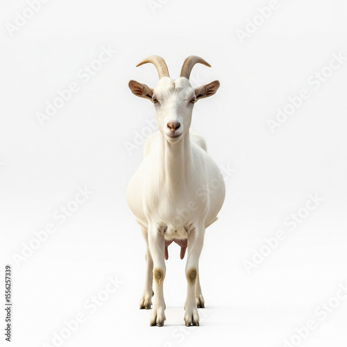 Front View of Dairy Goat Isolated on White Background