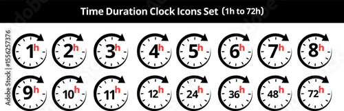 Time Duration Clock Icons (1 to 72 Hours)
