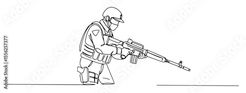 soldier aiming rifle close-up outline minimal vector