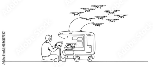 drone swarm control from mobile unit outline vector