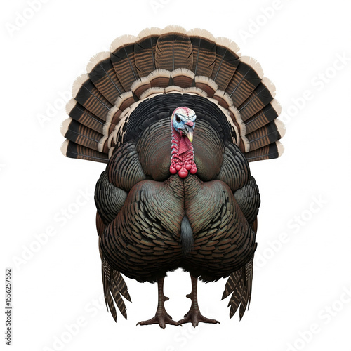 Fluffed Turkey Front View Head Down Isolated on White