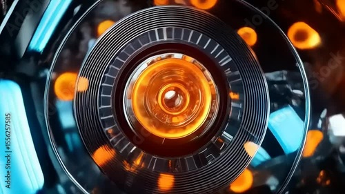 Futuristic Metallic Tunnel with Glowing Orbs Abstract Visualization Loop