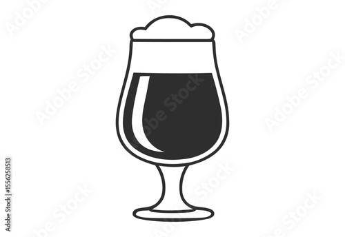 Stylized black and white icon of a beer glass filled with dark liquid and foam