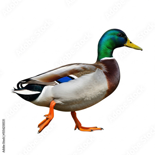 Walking Domestic Duck Side View Mid-Step Isolated on White