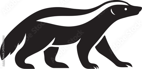 Honey badger in profile black and white design, Wild creature sketch silhouette