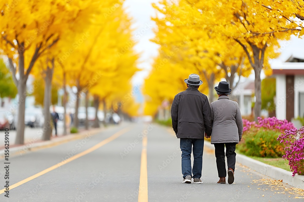Obraz premium Autumn stroll, couple walking