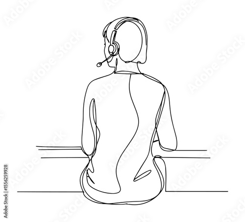 back view of female call center operator with headset