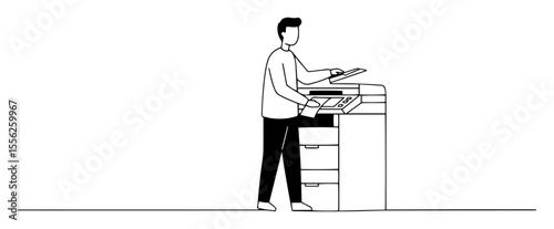 businessman printing documents in office