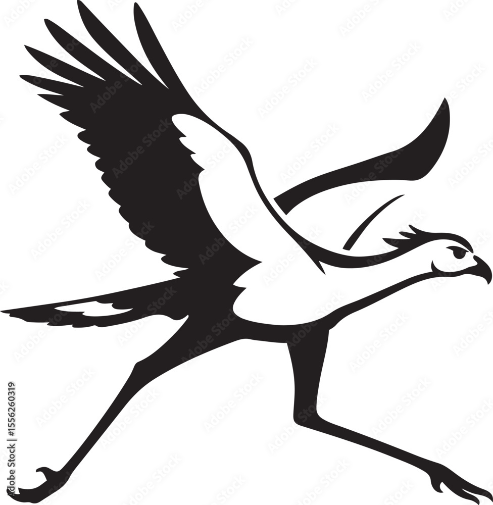 Fototapeta premium Secretary bird minimal silhouette vector design, African bird sketch in clean style