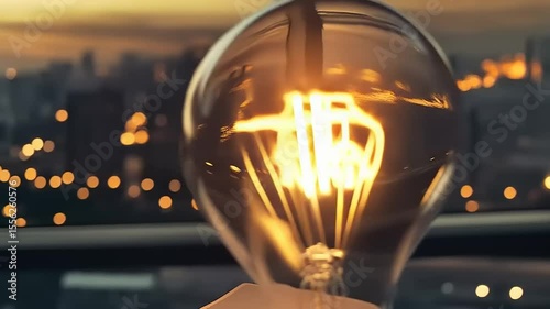 Illuminating Ideas: A Lightbulb Moment Overlooking the City Horizon