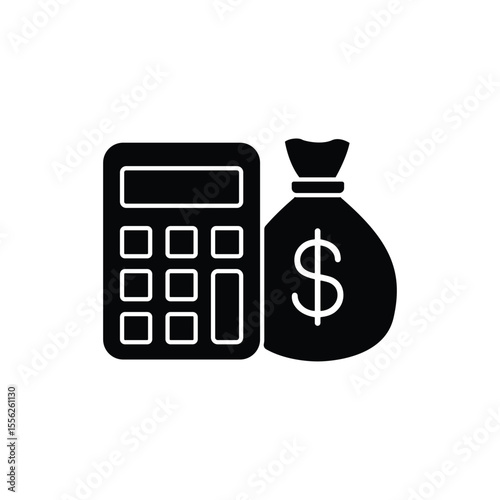 A simple icon depicting a calculator and a money bag, representing financial calculations and wealth.
