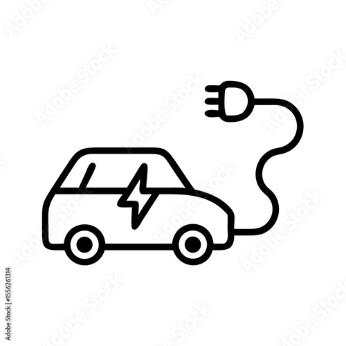 Electric vehicle charging icon with car and power plug. Eco friendly transport concept. Minimalist line art vector icon