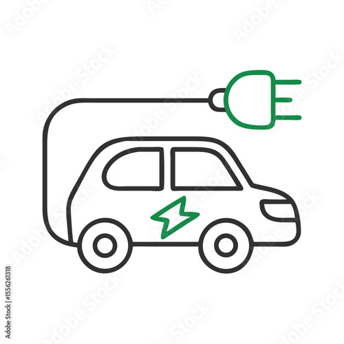 Electric vehicle charging process with an eco friendly concept. Electric car with power plug icon symbol. Outline style for application, website, banner