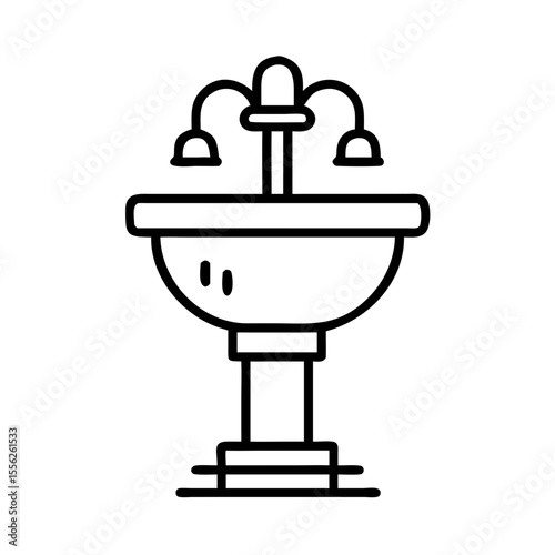 Pedestal sink with faucet outline icon. Bathroom object, plumbing equipment concept. Vector icon for web design, app, ui, logo template