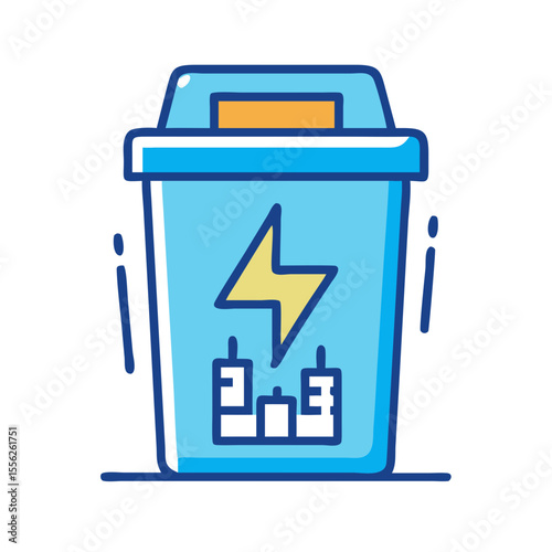 Power bank or battery icon with lightning bolt and building symbols. Urban energy or power supply concept. Vector icon for website, app, infographic, presentation