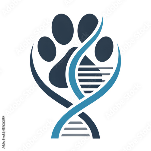 DNA Helix and Animal Paw icon Representing Veterinary Genetics and Pet Health
