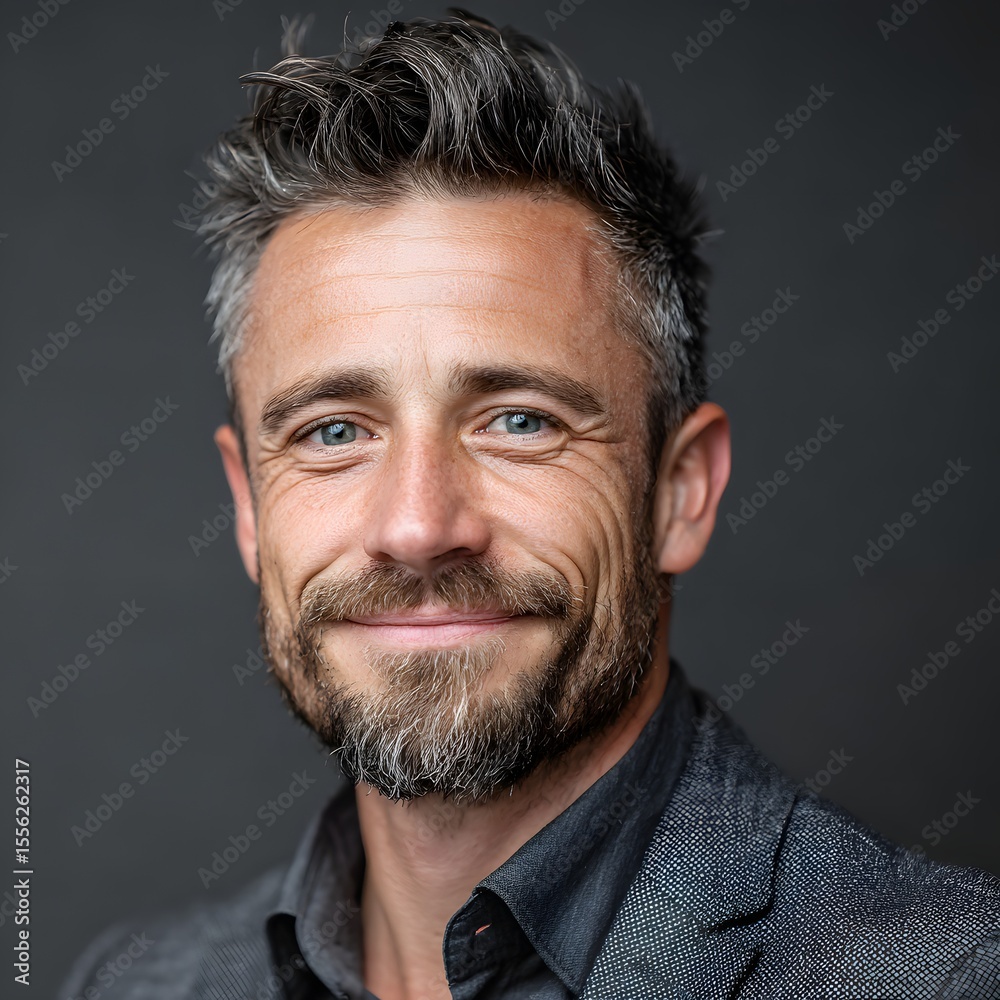 Fototapeta premium Professional Business Executive Headshot – Smiling Portrait, Neutral Background, Sharp Focus
