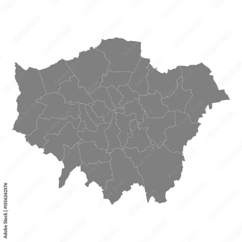 Obraz premium High Quality map of Greater London is a county of England, with borders of the districts