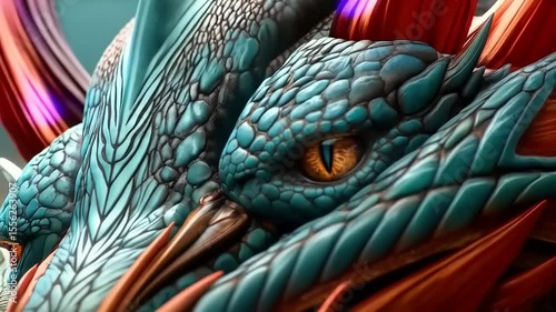 Chromatic Dragon's Intense Gaze: Detailed Close-Up of Mystical Scaled Creature